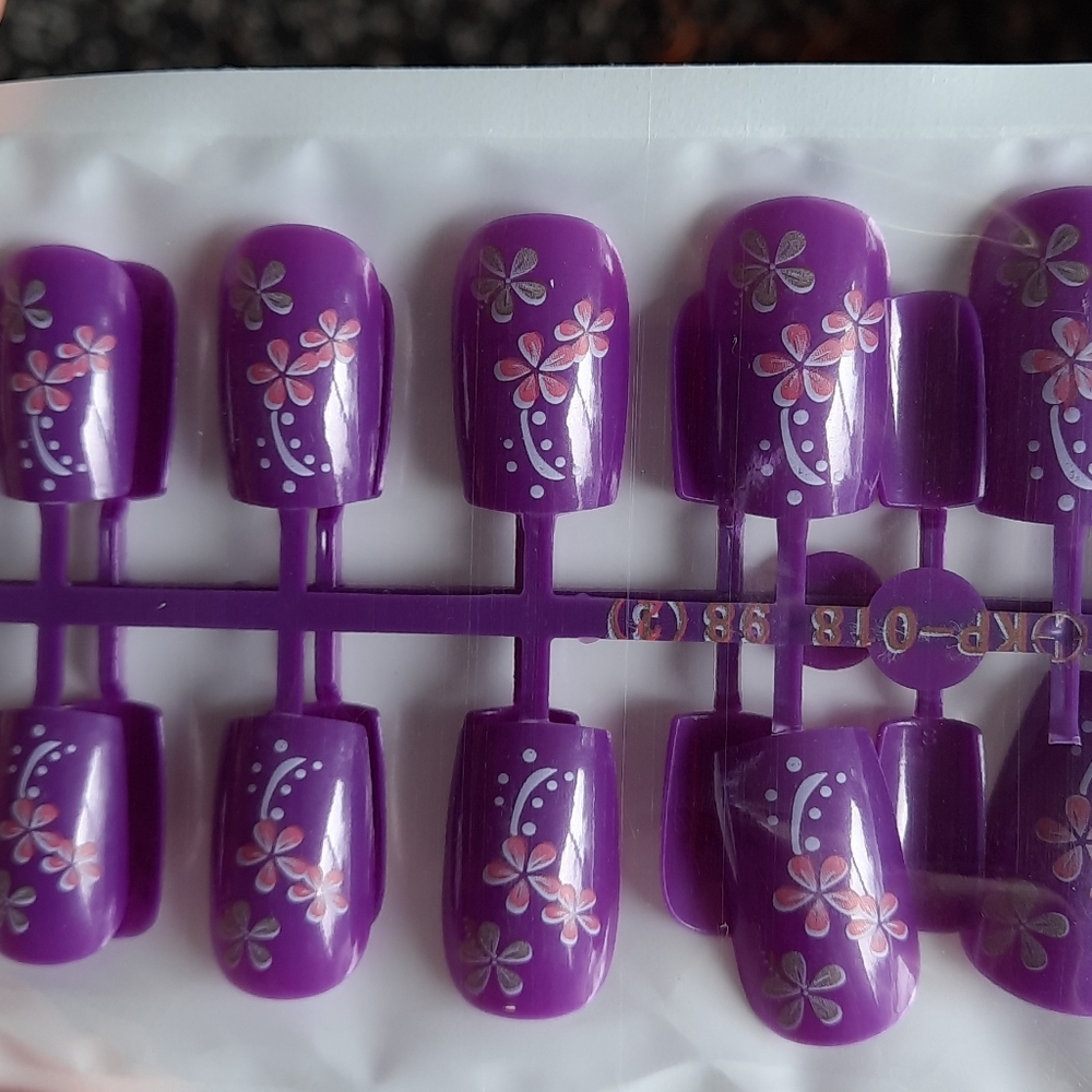 Purple and flower nails